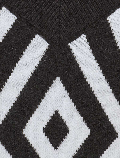 Pull imprimé losanges à col V - Noir - 3