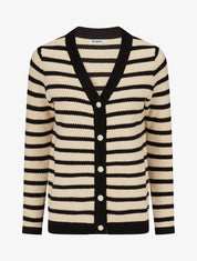 Cardigan boutonné à rayures - Beige - 4