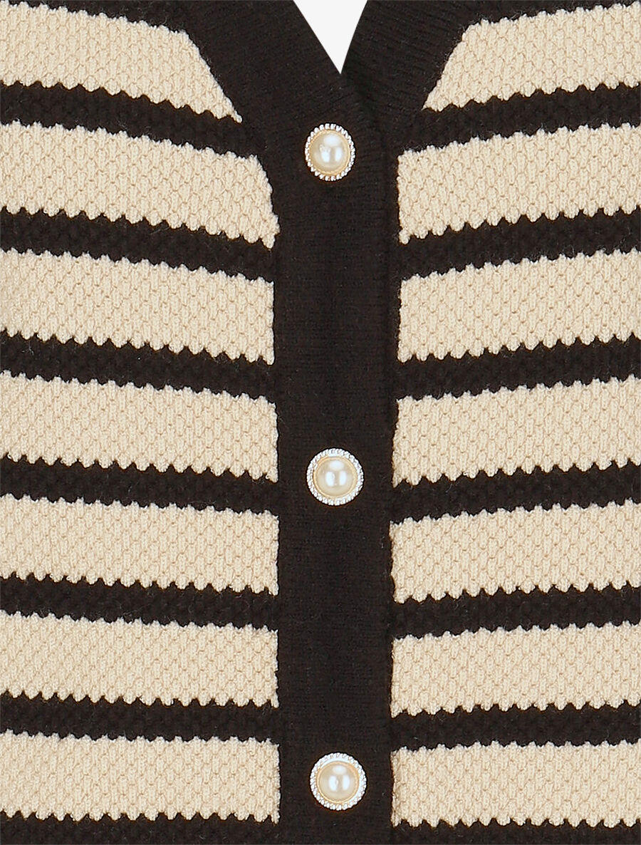 Cardigan boutonné à rayures - Beige - 3