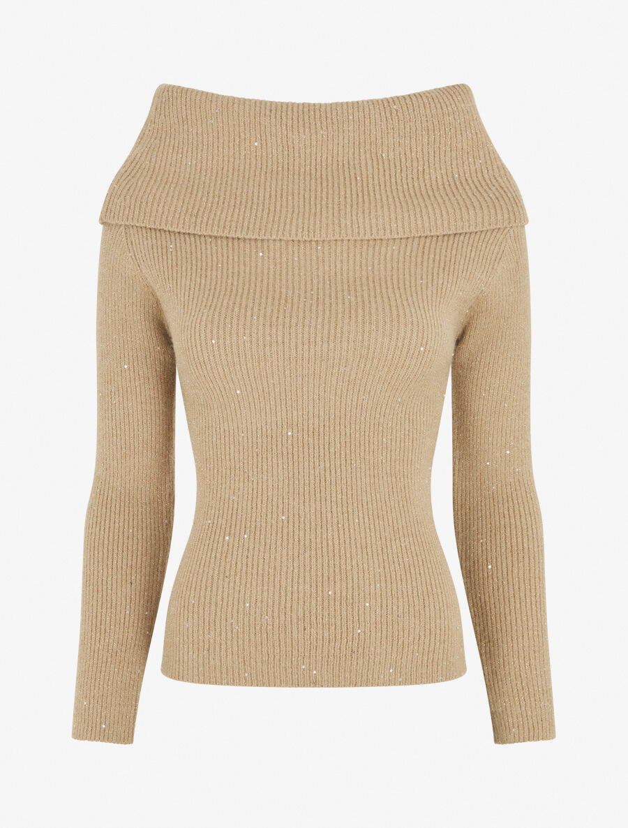 Pull côtélé irisé à col montant - Taupe - 1