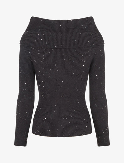 Pull côtélé irisé à col montant - Noir - 2