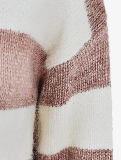 Pull duveteux rayé - Rose - 3