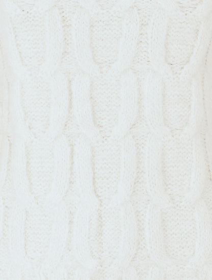Pull uni en maille à col montant - Crème - 3