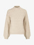 Pull uni en maille à col montant - Beige - 1