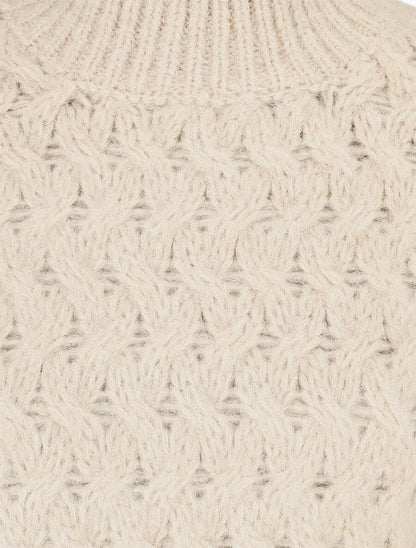 Pull uni en maille à col montant - Beige - 3
