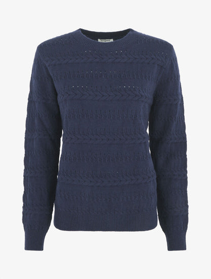 Pull uni en maille à motif tressé - Marine - 4