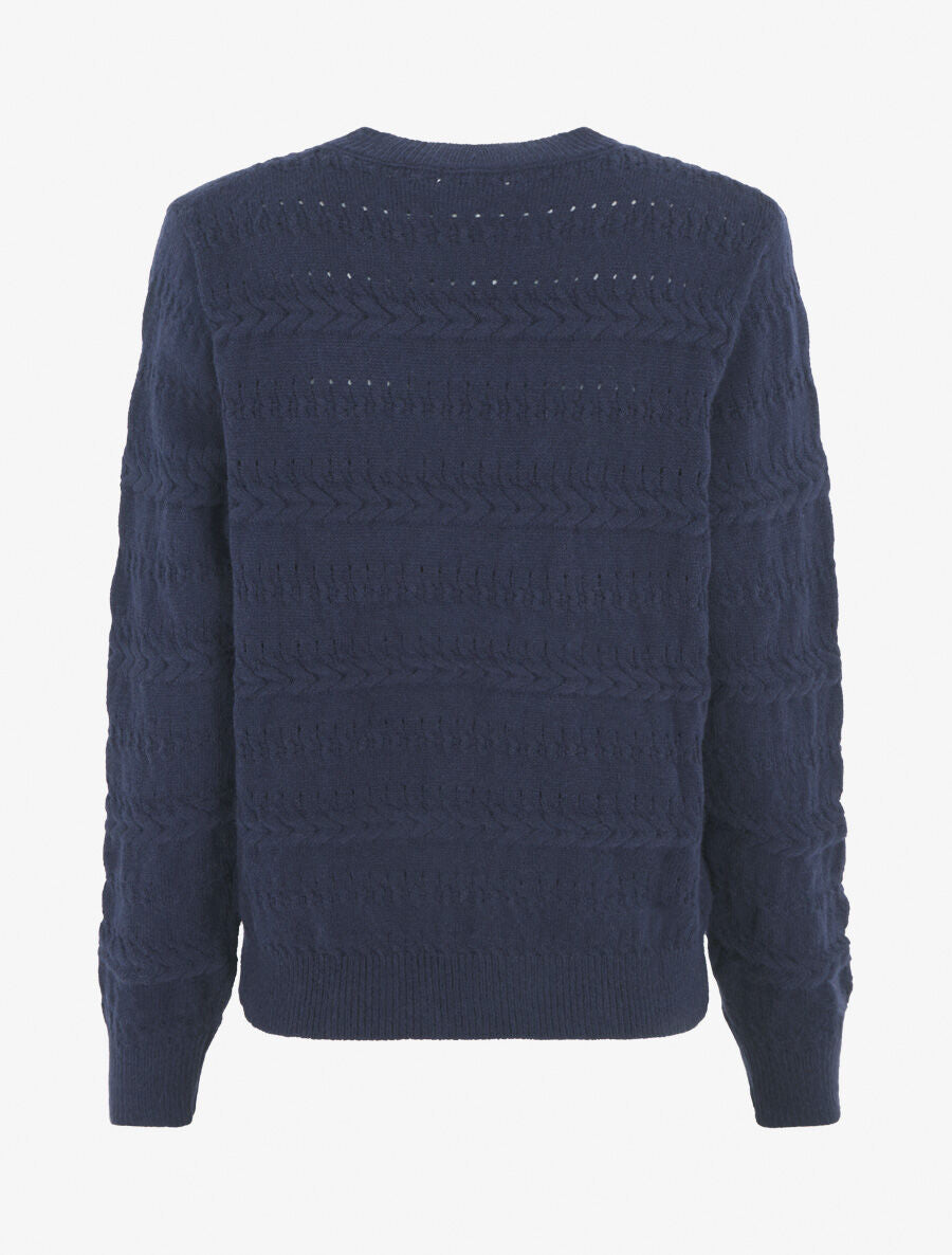 Pull uni en maille à motif tressé - Marine - 2