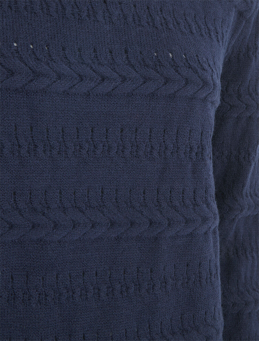 Pull uni en maille à motif tressé - Marine - 3