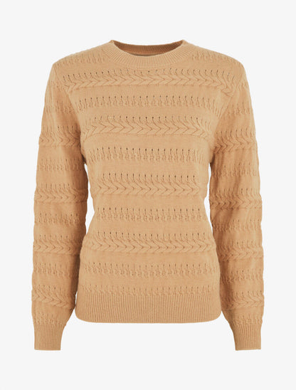 Pull uni en maille à motif tressé - Camel - 1
