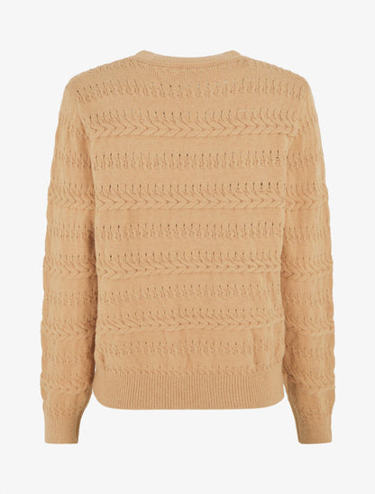 Pull uni en maille à motif tressé - Camel - 2