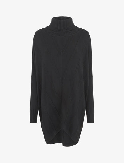 Pull long uni à col roulé - Noir - 4