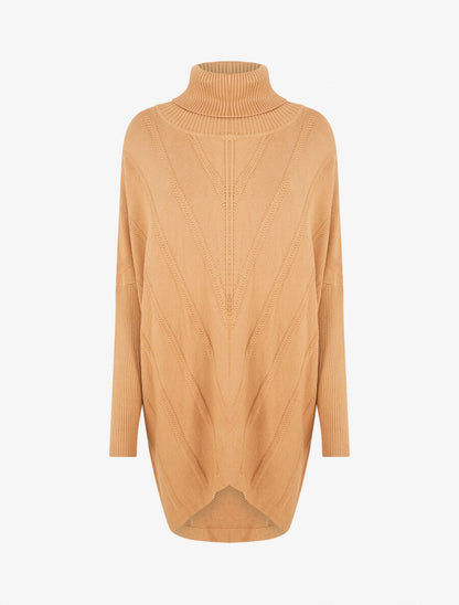 Pull long uni à col roulé - Camel - 1