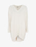 Pull long côtelé à col V - Beige - 1