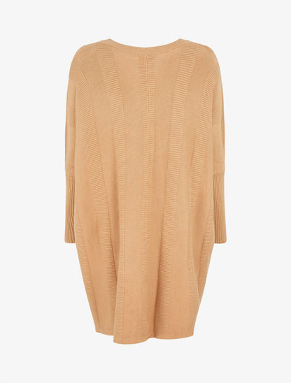 Pull long côtelé à col V - Camel - 2