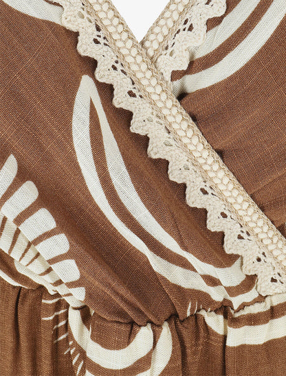 Robe longue à fines bretelles imprimé fantaisie - Marron - 3