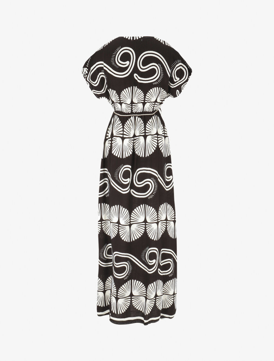 Robe longue à manches courtes imprimé fantaisie - Noir - 2