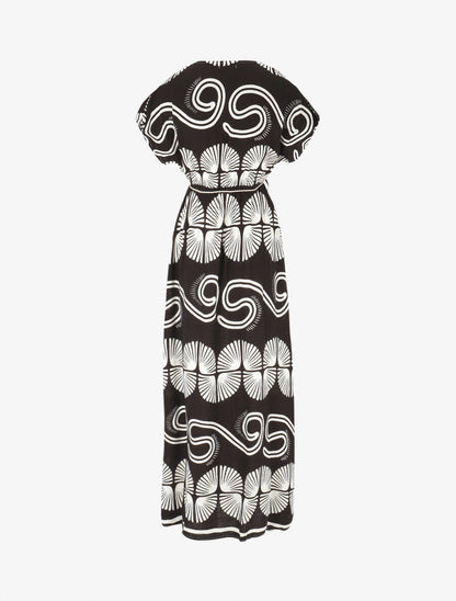 Robe longue à manches courtes imprimé fantaisie - Noir - 2