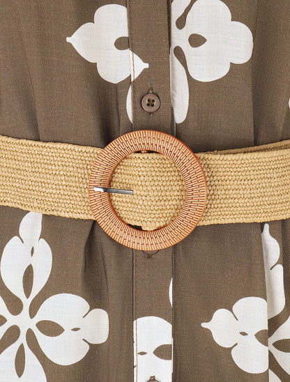 Robe chemise longue manches courtes imprimé floral - Taupe - 3