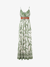 Robe longue imprimé graphique à fines bretelles - Vert - 4