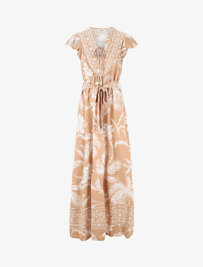 Robe longue imprimé tropical - Beige - 4
