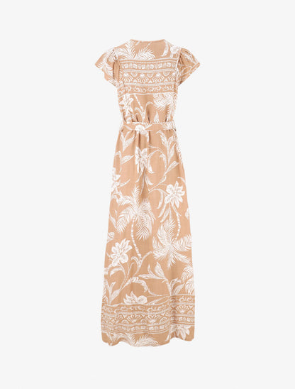 Robe longue imprimé tropical - Beige - 2