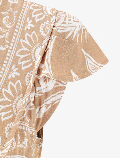 Robe longue imprimé tropical - Beige - 3
