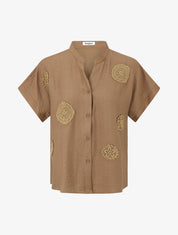 Chemise manches courtes à empiècements en crochet - Marron - 4