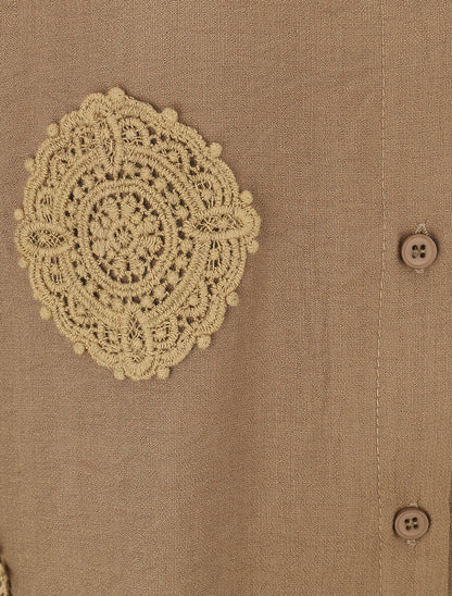 Chemise manches courtes à empiècements en crochet - Marron - 3