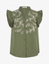 Blouse brodée sans manches à épaules volantées - Kaki - 1