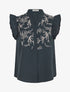 Blouse brodée sans manches à épaules volantées - Bleu pétrole - 1