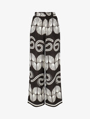 Pantalon fluide à taille élastiquée imprimé fantaisie - Noir - 1