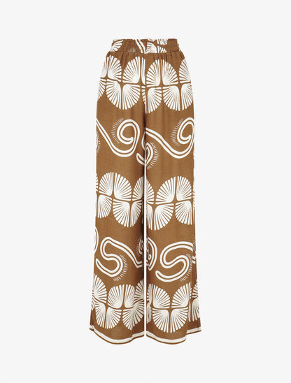 Pantalon fluide à taille élastiquée imprimé fantaisie - Marron - 1