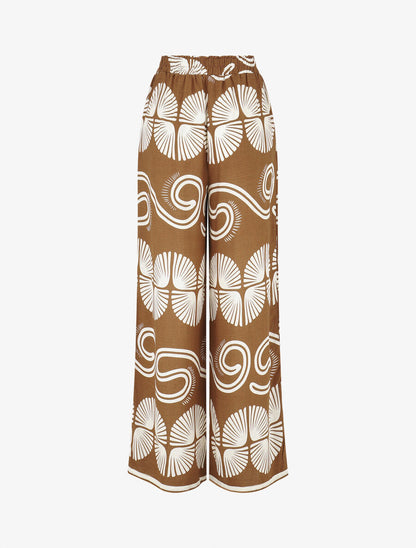 Pantalon fluide à taille élastiquée imprimé fantaisie - Marron - 2