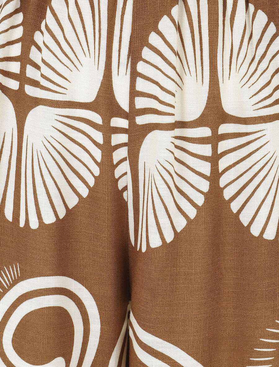 Pantalon fluide à taille élastiquée imprimé fantaisie - Marron - 3
