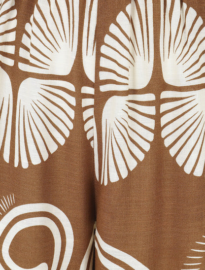 Pantalon fluide à taille élastiquée imprimé fantaisie - Marron - 3