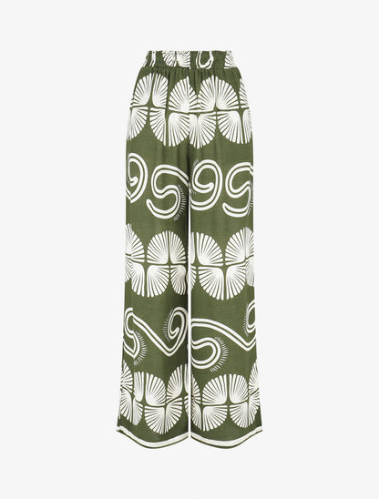Pantalon fluide à taille élastiquée imprimé fantaisie - Kaki - 4