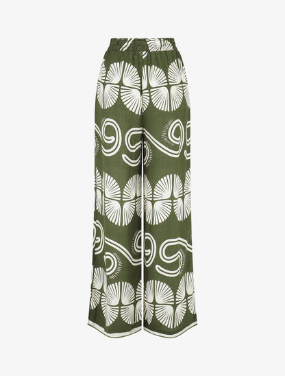 Pantalon fluide à taille élastiquée imprimé fantaisie - Kaki - 2