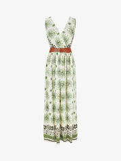 Robe longue sans manches à imprimé fantaisie - Kaki - 1