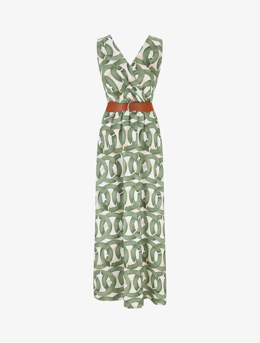 Robe longue sans manches à imprimé graphique - Kaki - 1