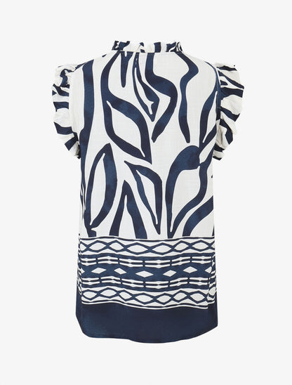 Top imprimé graphique à épaules volantées - Marine - 2