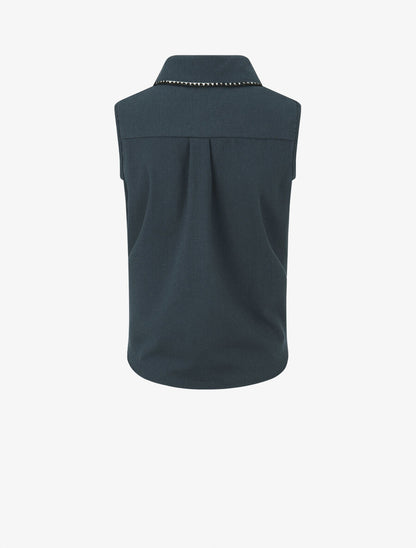 Chemise en lin sans manches à noeud - Bleu pétrole - 2