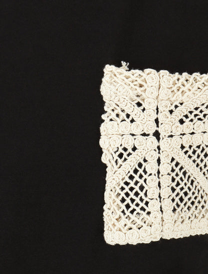 Top en coton à empiècements crochet - Noir - 3