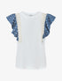 Top en coton à mancherons volantés à fleurs - Blanc/bleu - 4
