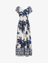 Robe longue imprimé palmier à manches courtes - Marine - 1