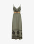 Robe longue à fines bretelles et broderies - Kaki - 4
