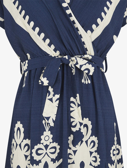 Robe longue manches courtes imprimé fantaisie - Marine - 3
