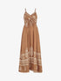 Robe longue à fines bretelles imprimé ethnique - Camel - 4
