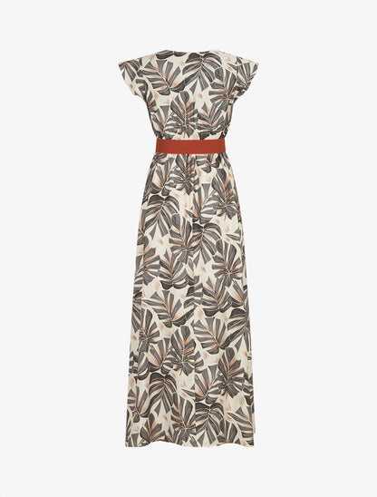 Robe longue évasée imprimé tropical - Gris foncé - 2