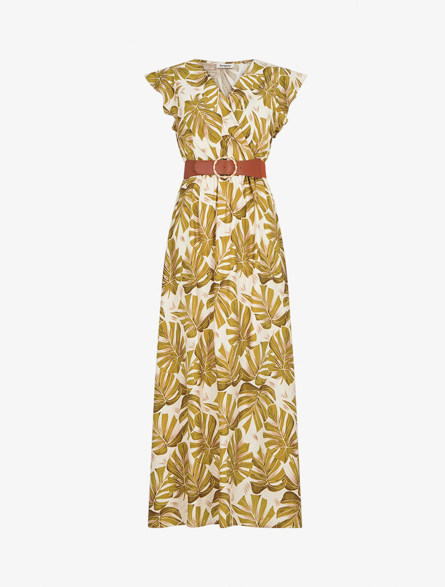 Robe longue évasée imprimé tropical - Vert/jaune - 4