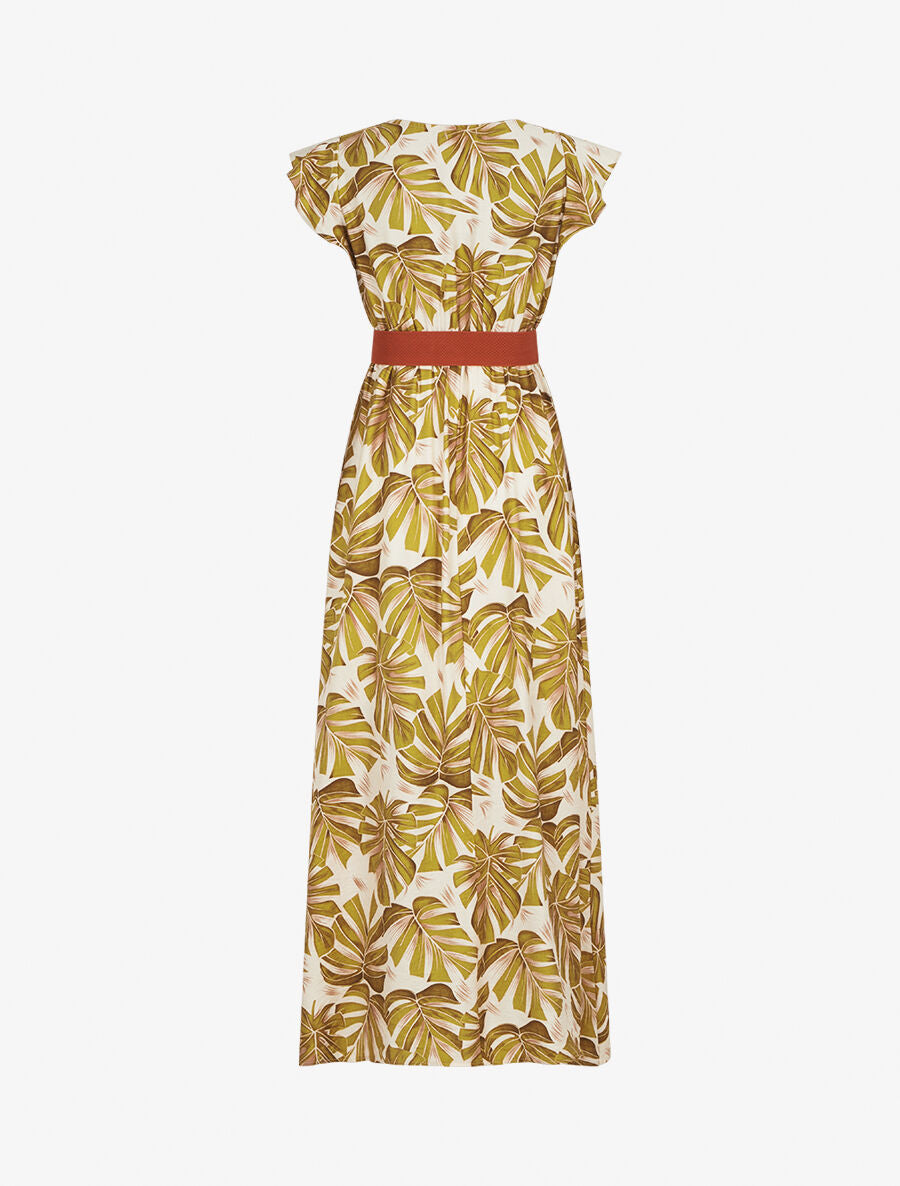 Robe longue évasée imprimé tropical - Vert/jaune - 2